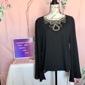 Liberty Love Embroidered Sheer Black Top